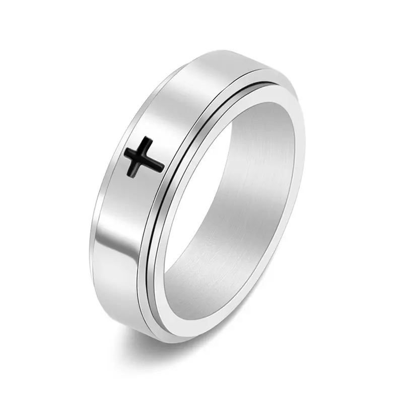 springtok Titanium steel ring black/silver/golden/rose golden cross rotatable ring ring for men daily wear
