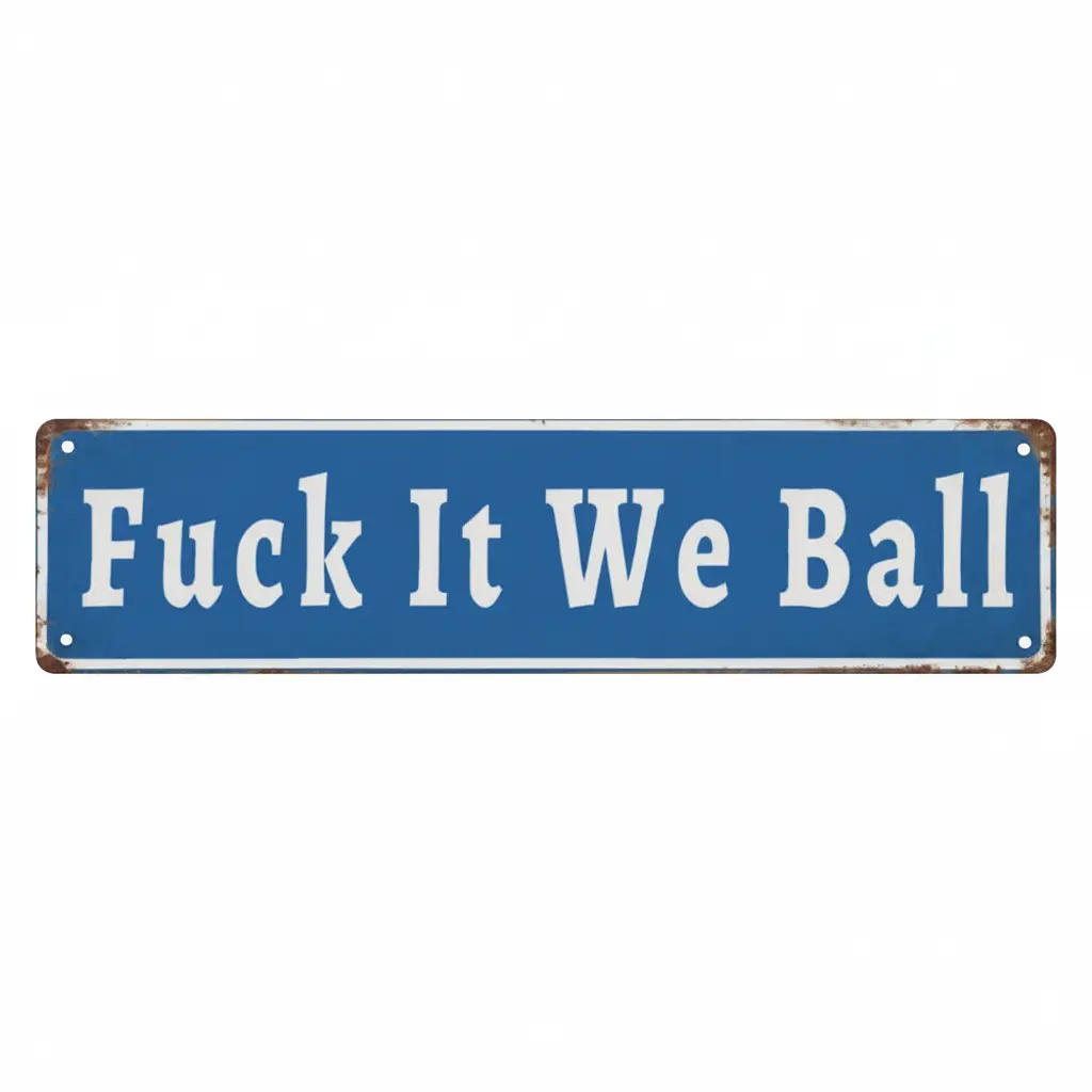 16x4in "Fuck It We Ball" Retro Aluminum Street Sign Print, Lightweight Men's Stuff Room Decor, Outdoor Wall Plaque, Pre-Drilled, Easy to Hang, Gift Ready