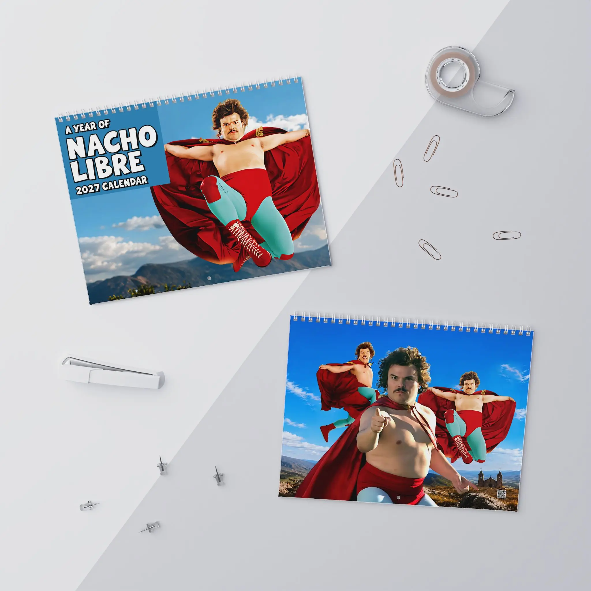2027 Masked Wrestling Comedy Wall Calendar, Funny Hero Photo Calendar with Monthly Fan Images, Spiral Bound Movie-Inspired Collectible, Bedroom Office Dorm Decor, Humorous Gift for Comedy Film Fans