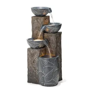 Glitzhome LED Natural Leaf Textured 4-Tier Resin Fountain