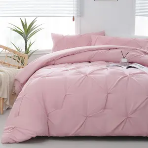Full Size Comforter Sets - 3 count Cute Pinch Pleat Bed Set, Soft Fluffy Pink Comforter Full Size, All Season Pintuck Bedding Comforter Sets with 1 Comforter & 2 Pillowcases