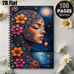 1 Spiral Bound Notebook 5.7x8.26 inch, Dreamy Floral Art Design, Durable Coil Binding, Perfect for Journaling, Travel Notes, Daily Planning, Ideal Gift for Artists, Students, Christmas, Birthday, Back to School [2D] Flat