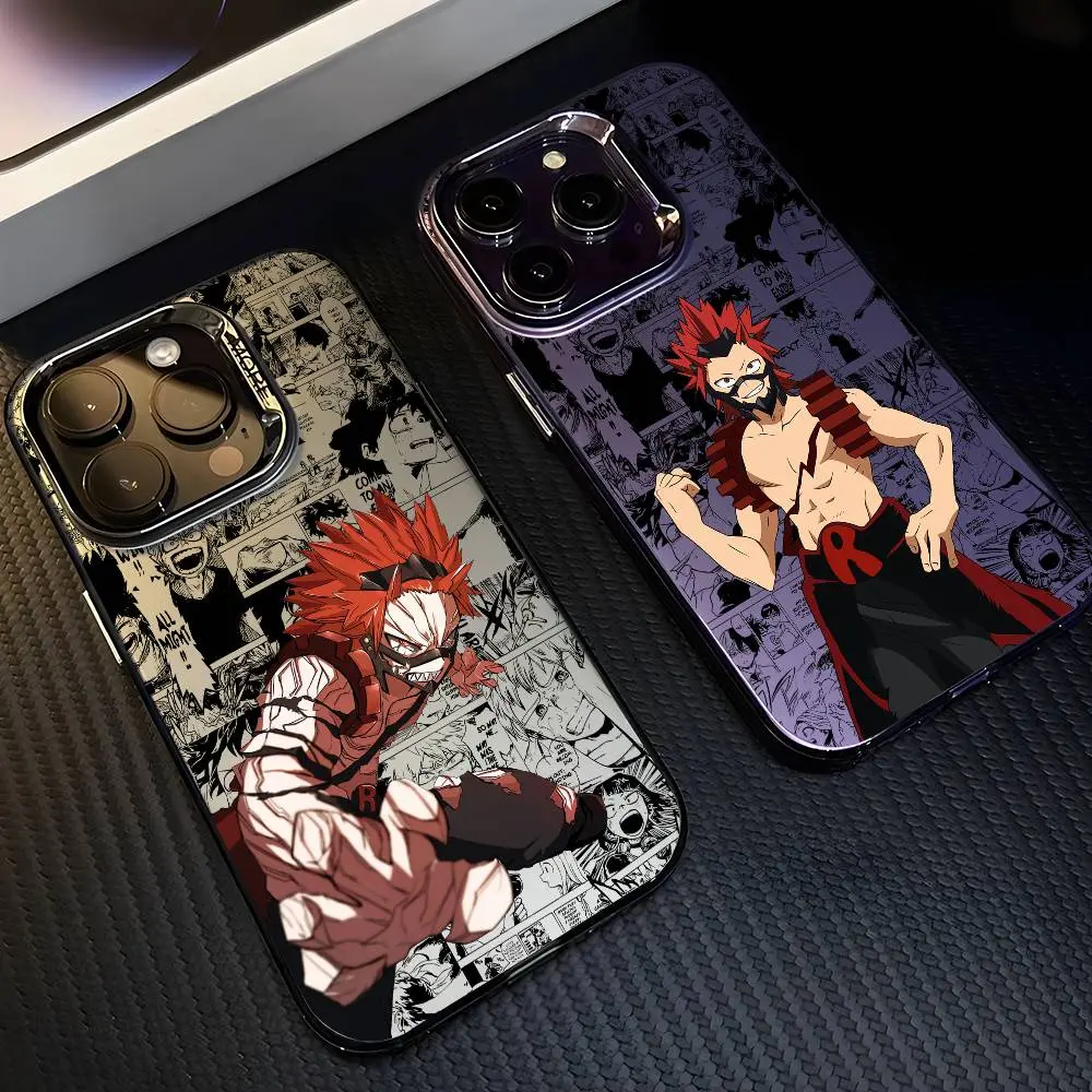 Customized Anime Eijiro Kirishima Smartphone Case - Colorful Aurora Laser, Animal-Themed Aesthetic, Shockproof, Drop-Resistant, Protective Full Coverage Funda for iPhone 17 Air,16,15,14,13,12,11 Plus Pro Max