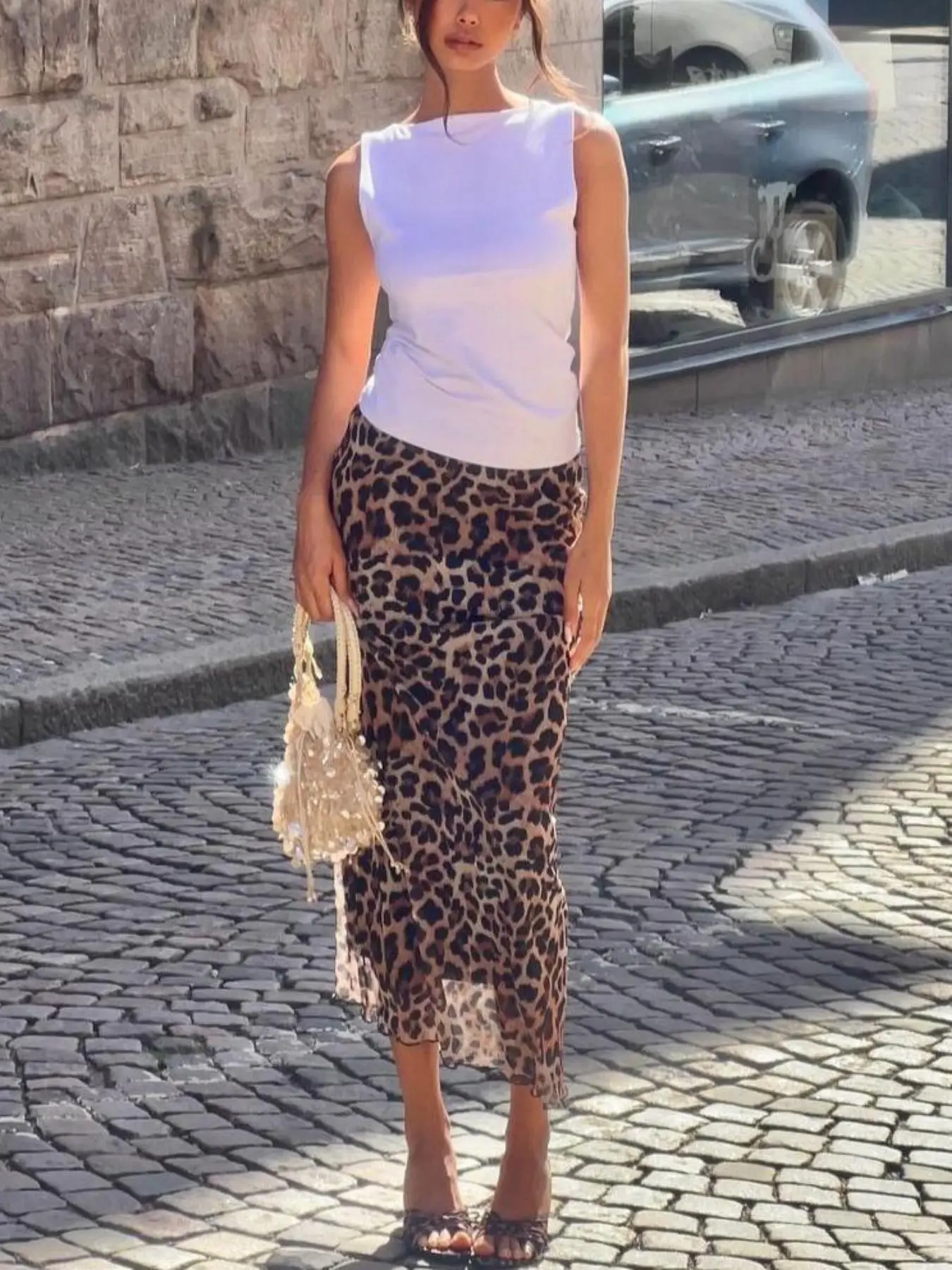 Tiger Stripe High Waist Fitted Midi Skirt, Elegant Office Wear, Lightweight Ruched Design, Stretch Skirt, Summer Casual Skirt, Perfect for Work & Casual, Womenswear, Women, Bottom, Lady, Street Fashion Skirt, Leopard Print Skirt