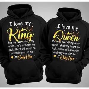 I Love My King Queen Couple Matching Shirt Graphic Couple Hoodies Casual Fleece Fabric Pullover for Women for Men, Menswear Cotton Unisex Apparel Day, Trendy Best Gift SS