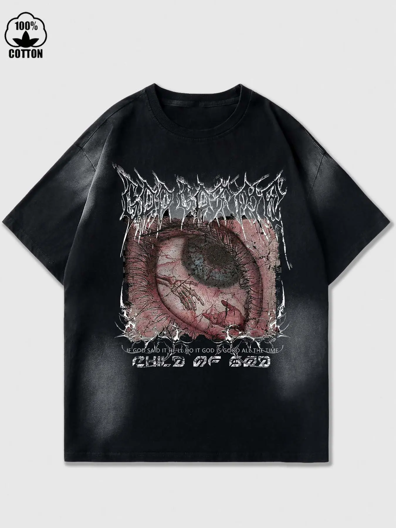 Y2K Grunge Child of God T-Shirt, Vintage Washed Eye Print Graphics 