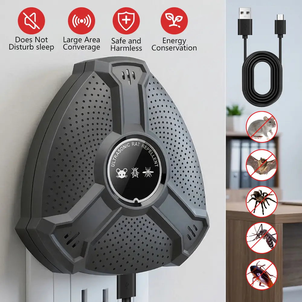 W26 Ultrasonic Pest Repeller, Black with USB-C Port
