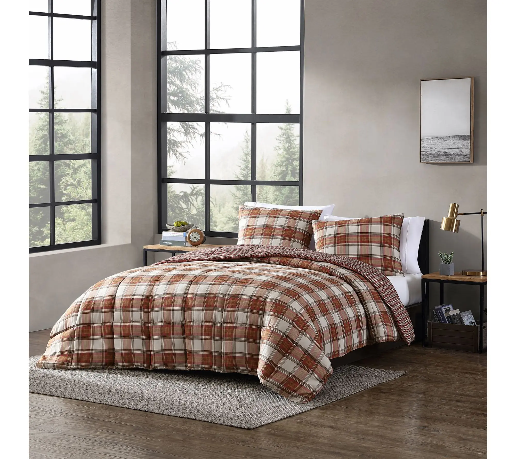 Eddie Bauer Edgewood Plaid Red Textured F/Q Comforter Set Eddie Bauer Edgewood Plaid Red Textured F/Q Comforter Set