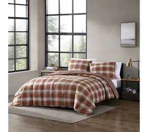 Eddie Bauer Edgewood Plaid Red Textured F/Q Comforter Set
