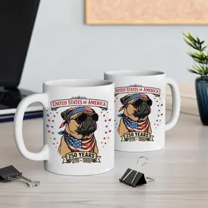 Funny Patriotic Pug Coffee Mug USA 250 Years Mug American Dog Mug Meme Mug Funny Animal Mug Independence Day Mug 1776 2026 Mug Gift