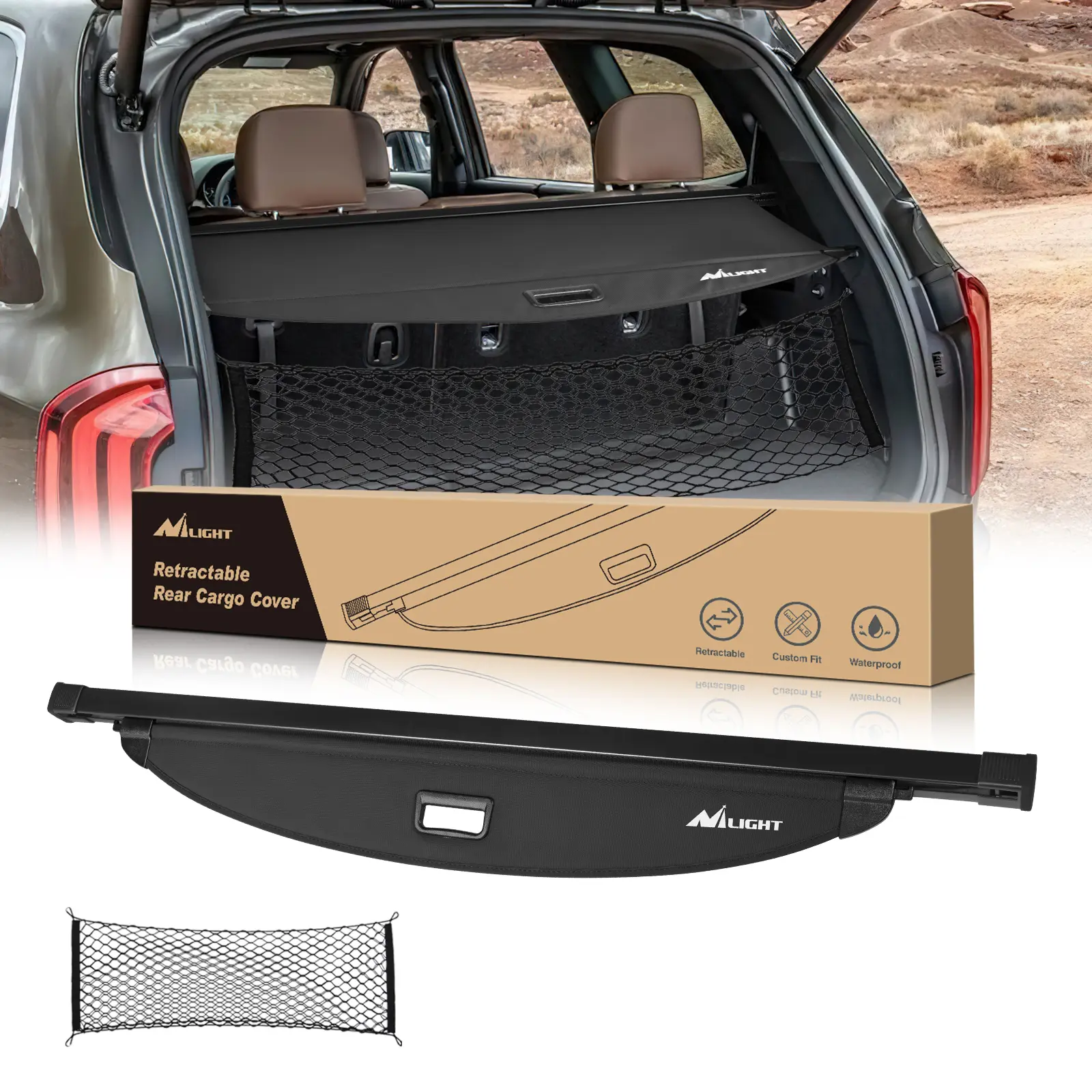 Nilight Custom Fit Retractable Trunk Cargo Cover with Storage Net for Kia Telluride 2020-2025, Waterproof Security Shade Car Accessory, Thief Deterrent, Snap Install Vehicle Accessory, Interior Upgrade, Vehicle Accessories