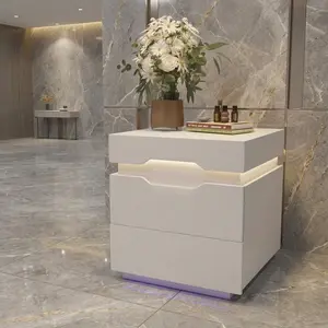 Modern White MDF Nightstand With 20 RGB LED Lights, Bedroom Side End Table With Top Storage Space, 2 Drawers Multifunctional Bedside Table With USB Ports And Wall Plug Charging Station For Home Bedroom Decor