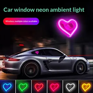 Cross-border bestseller: Car heart-shaped LED neon ambient light, remote-controlled USB multi-color rear window interior heart decoration