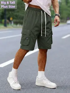 Men'S Plus Size Outdoor Casual Loose And Comfortable Drawstring Waist Cargo Shorts with Flip Pockets, Big and Tall Shorts