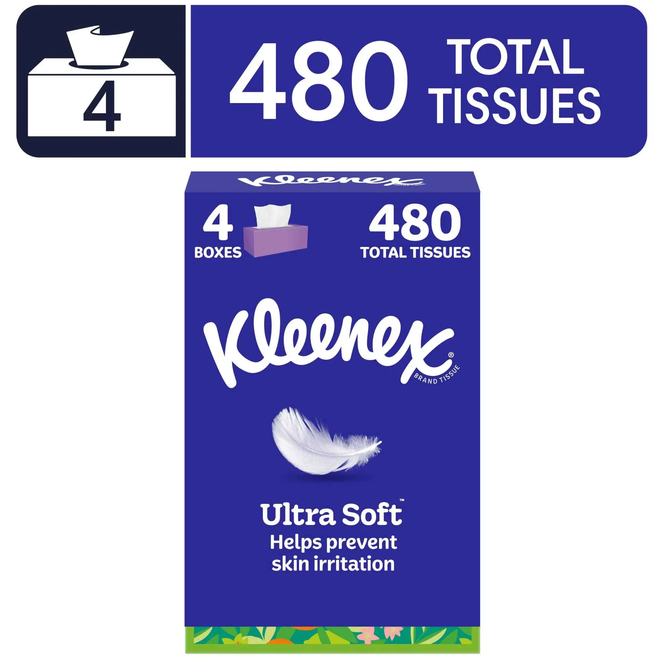 Kleenex Ultra Soft 3-Ply Flat Box Facial Tissues, 4 Pack (480 Total Tissues)