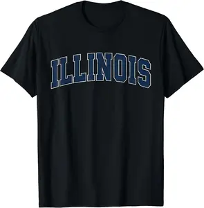 Illinois IL Vintage Athletic Sports Design Navy Style T-Shirt, Funny Gift Shirt, Cotton, Crewneck, Size S-3XL