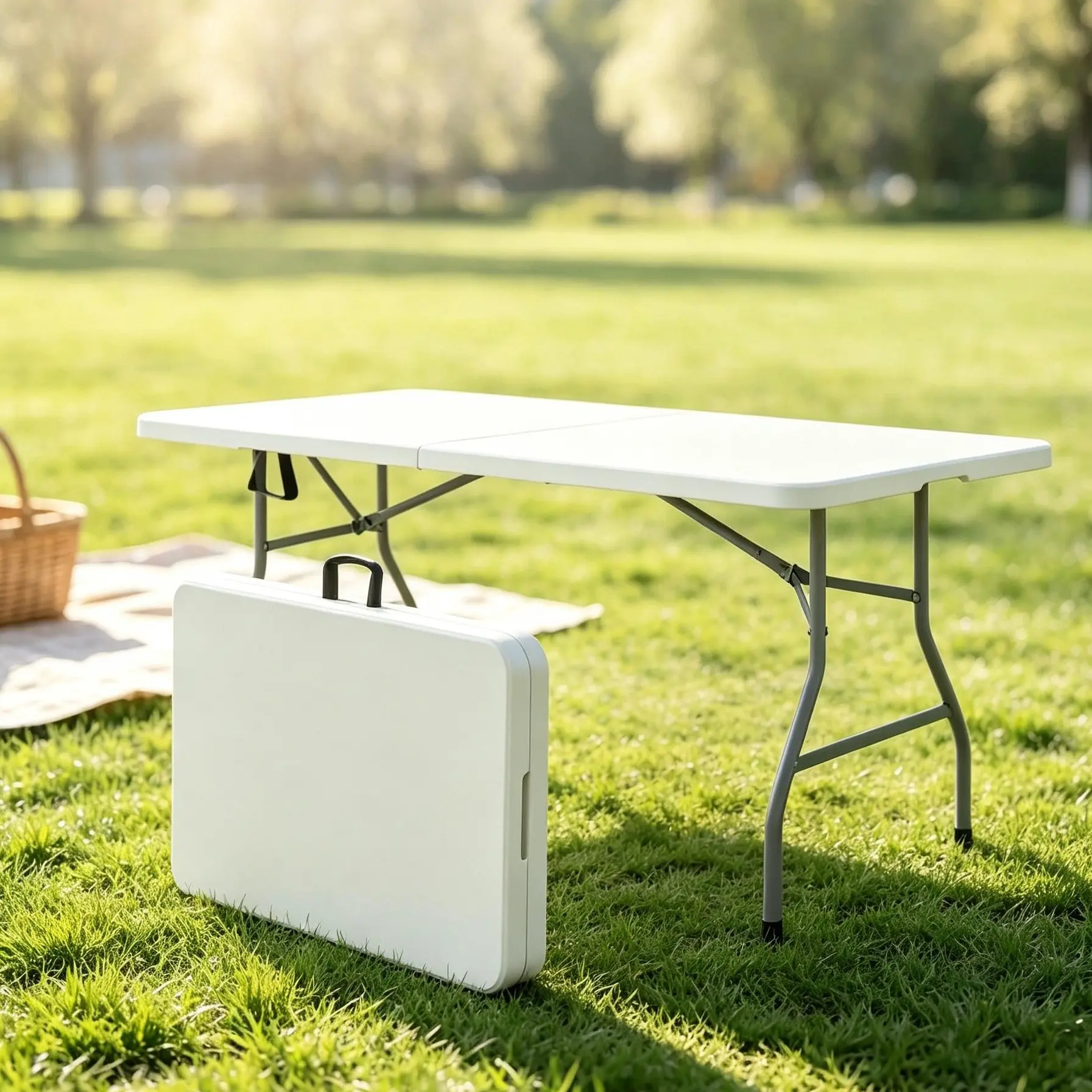Modern Indoor Dining  for Home Kitchen Dining RoomOutdoor Portable  6FT, White Plastic Folding  - Height-Adjustable, Fold-in-Half, Lightweight 4-Seater, Storage-Ready, Outdoor  for Versatile Use, Works Indoors for Crafts & Buffets card table