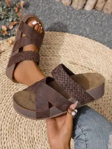 Cork insoles! Woven thick-soled slippers for women, Summer, suitable for outdoor wear, comfortable, slip-resistant, and cool. Sandal