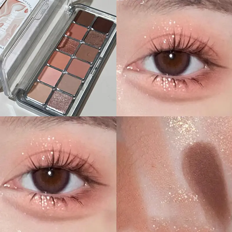Twelve-color Eye Shadow, Matte Pigmented Palette, Matte Eyeshadow Palette, Fine Shimmer Highlighter & Matte Contour in One Box, Eye Makeup Products, Soft & Smooth Texture, Waterproof, Perfect for Quick Touch-ups on the Go Gift for Halloween & Christmas