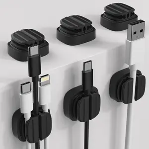 6-Pack Self Adhesive 3-in-1 Adjustable Spring Cable Organizer Clips - for Charging Cords, USB Wires & Charger Cables, Cable Management for Home, Office, Car, Nightstand & Wall - Black, White, Yellow & Pink Work Organizer