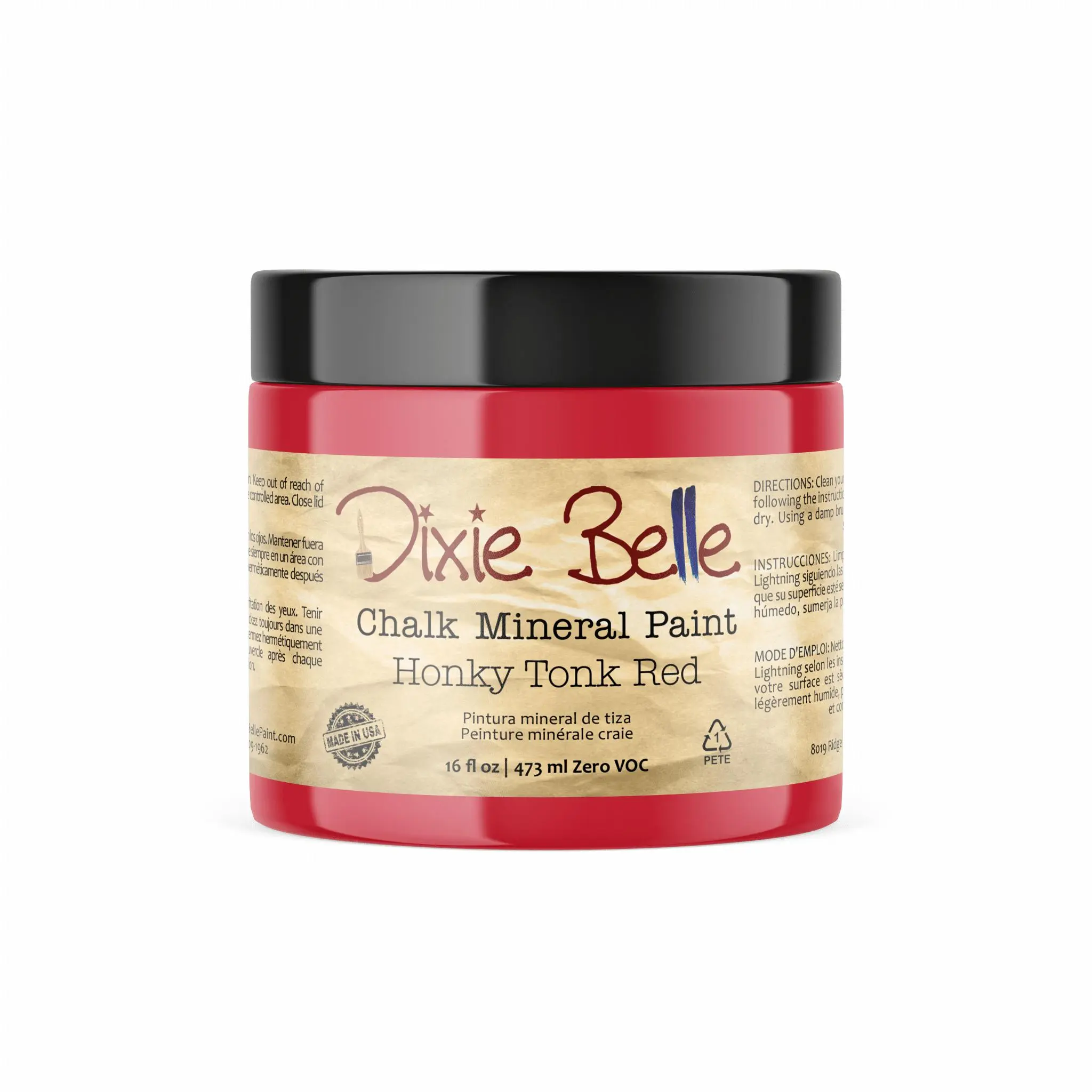 Dixie Belle Paint Company Chalk Finish Furniture Paint | Honky Tonk Red (16oz) | Matte True Red Chic Chalk Mineral Paint | DIY Furniture Paint | Made in the USA