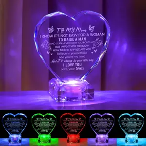 Unique Gifts for Mom from Son, Love Crystal Gifts for Mom Mother's Christmas Day Birthday, Engraved Crystal Heart with Rechargeable Color-Changing LED Base summerwins