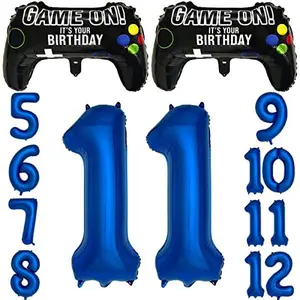 Navy Blue Video Game Party Supplies Boys 5th Birthday Party Decorations- 2 Packs Game On Balloons with Dark Blue Number 11 Balloon