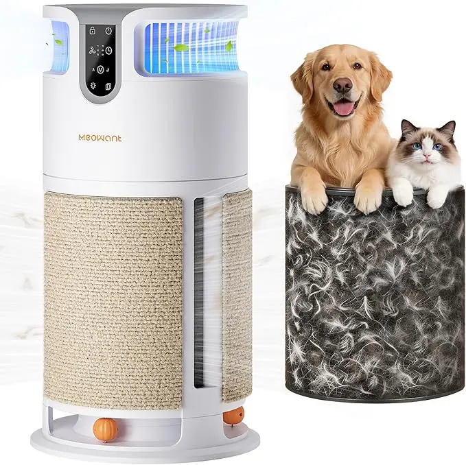 Meowant SummerVibes Home Air Purifier for Pet Lovers - H13 HEPA Filter, 360° Air Intake, 3900 Ft² Coverage, Ionizer, Activated Carbon, Anti-Allergy, Electrostatic, Hair Dander Odor Removal, Cat Scratch Board, 25dB Ultra-Quiet,, Allergy Relief, 4-Color Amb