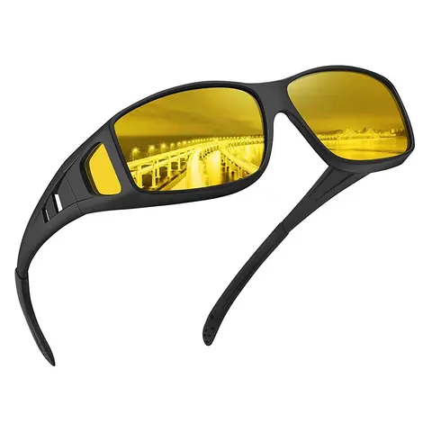 Unisex Polarized Full-Rim Night Driving Glasses, TR 90 Nylon Fit-Over Sunglasses, HD Night Vision Glare Cut Yellow Lens, Holiday Haul Eyewear for Men