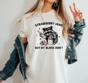 Raccoon Tshirt, Strawberry Jams But My Gl*ck Dont, Funny Raccoon Shirt, Funny Meme T-Shirt Top Womenswear Comfort Streetwear