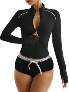 Women's Zipper Lightweight Sports Running Yoga Jacket Sports Outerwear Long Sleeve with Thumb Holes, Casual Active Wear for Gym & Outdoor Activities