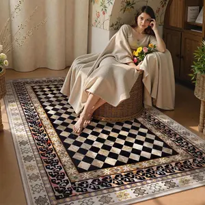 Retro Living Room Carpet, Vintage Style Indian Area Rug, Luxurious Soft Plush Floor Mat for Bedroom and Dressing Area