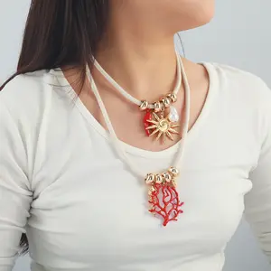 Exaggerated Sun Pendant Shell Imitation Pearl Crab Claw Necklace Beach Style Coral Shape Wholesale