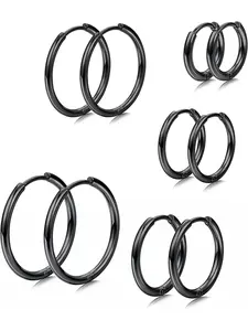 Simple 5 Pairs Silvery Round Earrings Stainless Steel Hoop Earrings for Women Men 8/10/12/14/16mm Hypoallergenic Huggie Ear Rings Comfortable Side Earrings Cartilage Hoop Earrings Piercing Jewelry Set Ear Accessories