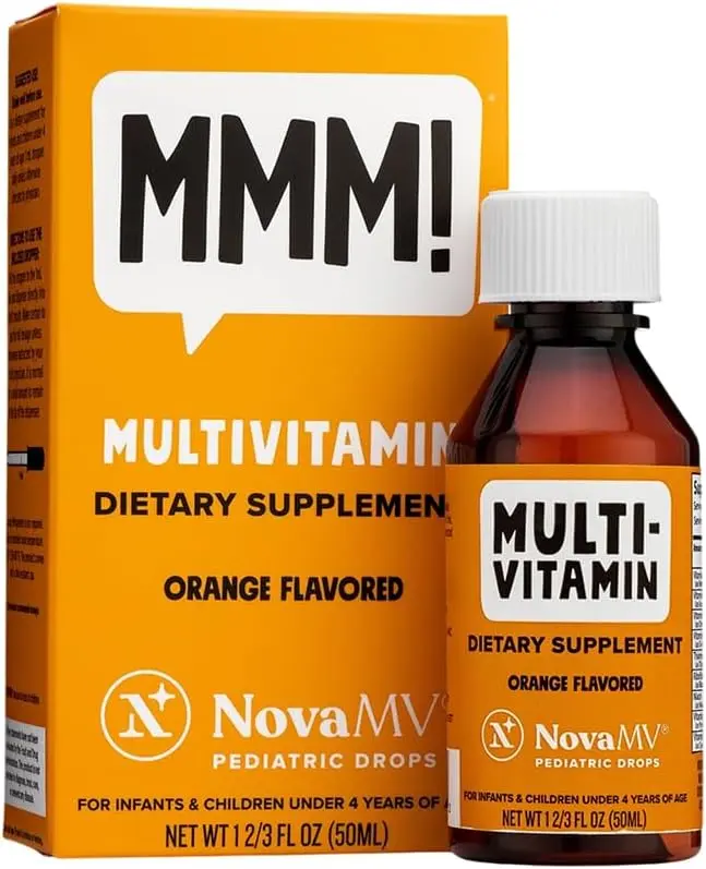 NovaFerrum MMM Liquid Multivitamin for Infants, Toddlers & Kids - Vitamins C, D3 & E, Sugar-Free, Gluten-Free, Orange Flavor, 2 Fl Oz (50 mL)