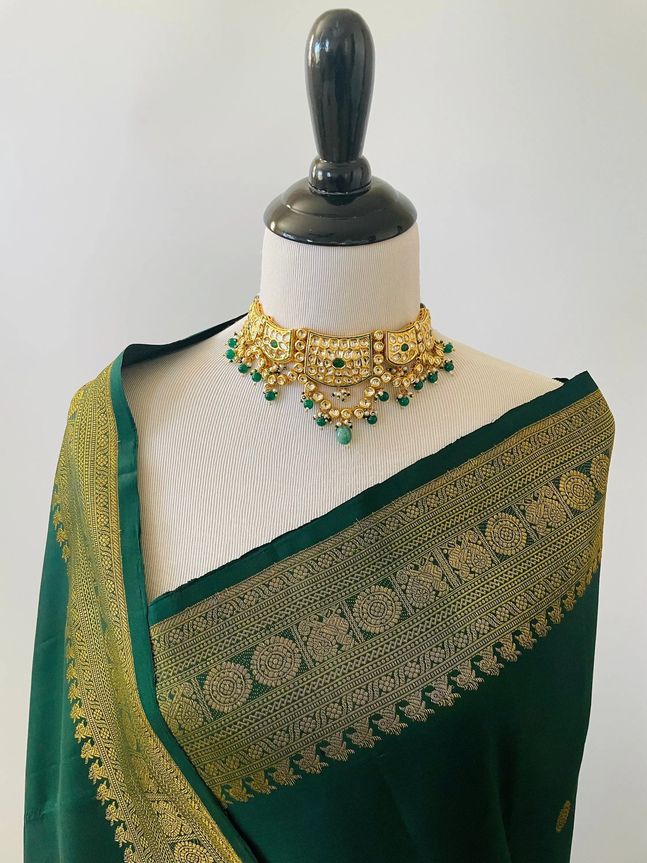 Kanchipuram Pure Silk Saree | Bottle Green | Pure Zari | Handwoven | Ships from California | Pushpam - ShopNaya Exclusive