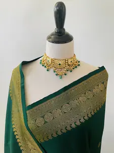 Kanchipuram Pure Silk Saree | Bottle Green | Pure Zari | Handwoven | Ships from California | Pushpam - ShopNaya Exclusive
