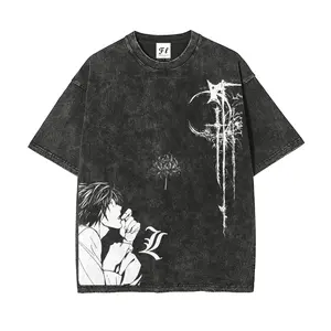 Death Note L Lawliet Washed Vintage Anime Tee Retro Grunge Streetwear Soft Cotton Unisex Casual Graphic Tshirt Couple Gift 100% Pure Cotton Eco-friendly Hot Stamping Printing