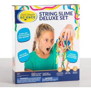 String Slime Deluxe Kit, Includes Pink, Blue, Yellow & Clear (3.4 oz. Each) – DIY Slime Science Experiment Kit for Kids, Learn/Teach Science of Polymers, Exciting STEM Activity