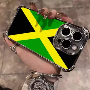 Jamaican National Flag Unique design collage pattern Suitable for Aesthetic Electroplated TPU Casing For iphone 17 16 15 14 13 12 11 PRO PLUS MAX AIR Samsung S26 Four Corners Anti-Fall Transparent Casual Soft Silicone premium Phone Cases L1842