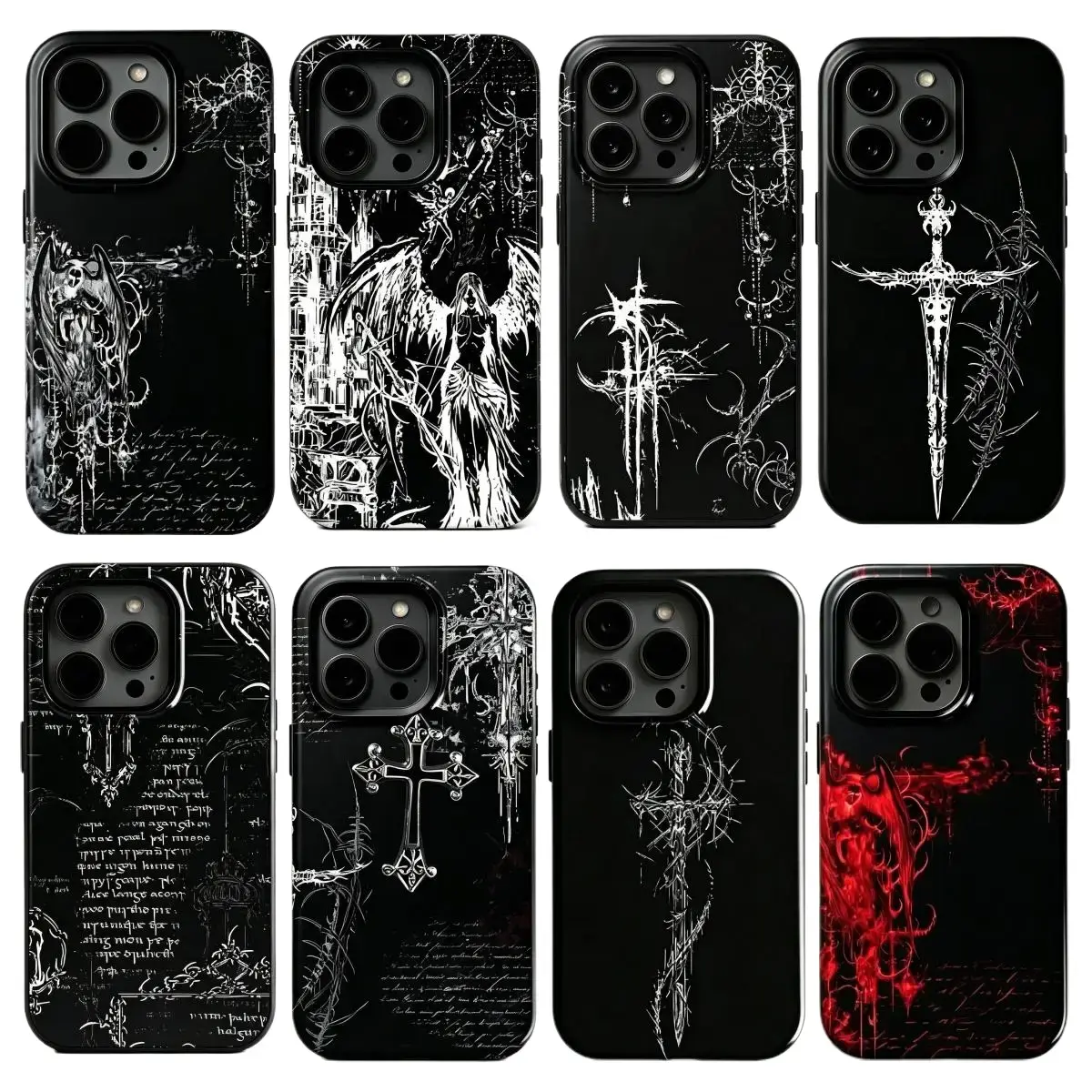 Luxury Gothic Style Cross Phone Case  for iPhone 17, 16, 15, 14, 13, 12, 11 Pro Air Plus ProMax and Samsung S26-S20 Ultra Plus FE shock-absorbing phone cases, fashionable gift.