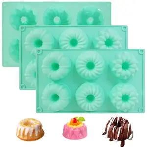 2025 New Mini Bundt Cake Pan, 3Pcs Silicone Fluted Tube Cake Pan, 6-Cavity Nonstick Silicone Baking Molds for Cupcake Cornbread Brownie Jello