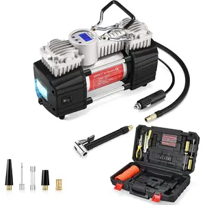 Pump Tire Inflator with Gauge 12V 150 PSI Fast Tire Repair Kit Toolbox for Auto SUV Off-Road Truck Bike LCD Display
