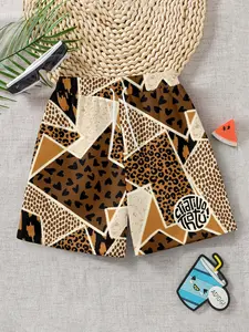 Boys' Beach Shorts with Heart Leopard Geometric Prints, Elastic Waist Comfortable Summer Quick-Dry Swimwear, Ideal for Outdoor Activities