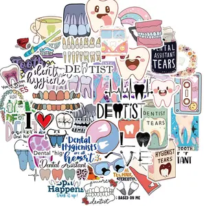 Cartoon Dental Pattern Sticker, 50pcs/set Funny Tooth Sticker, Cute Dentist Sticker for Water Bottle, Laptop, Luggage, Phone, Decor