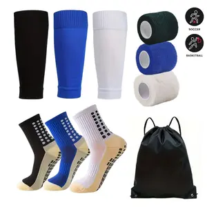 5-Piece Football Equipment Set, Includes Waterproof Drawstring Bag, Anti-Slip Grip Sports Socks, Shin Guards, Self-Adhesive Sports Tape