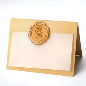 25 Pack Printable Place Cards for Table Setting with Antique Gold Rose Wax Seal Sticker for Wedding, Table Tent Card Decor for Party Dinner Home (Pearlized Champagne Gold)