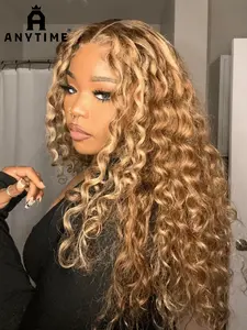 Anytime 13x4 Real Hair Lace Glueless Wig, P4/27 Dyed Long Curly, 200% Density Natural Hairline, Perfect for Daily Wear & Events