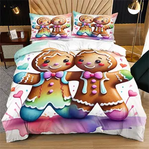 Christmas Theme Duvet Cover Set, Includes One Quilt Cover and Pillowcases, Colorful Gingerbread Man Pattern, Soft Comfortable Bedding, Christmas Bedroom Decor or Gift Recommendations