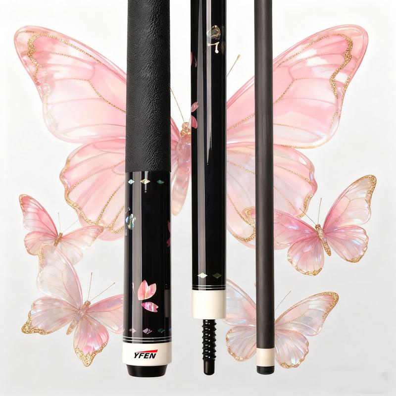 Carbon-Fiber Pool Cue LD Shaft with 1/2 Joint for Spin Control - Heavy-Duty Black Shell Inlaid Leather Grip, Water-Resistant & Splice-Proof Tip (11.8mm) w/ Extension - Professional Billiard Cue Stick